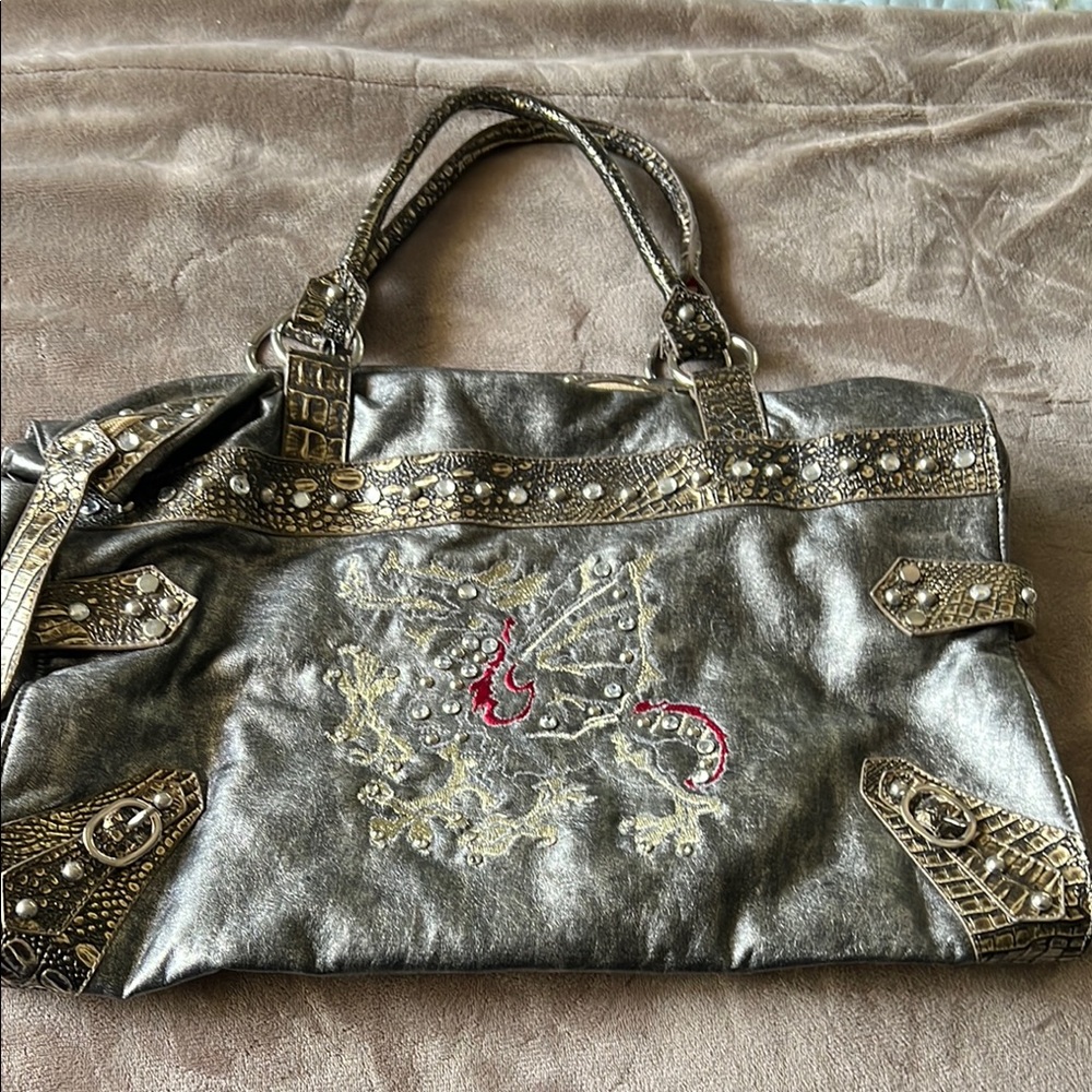 Vintage Metallic Embellished Silver and Black Handbag